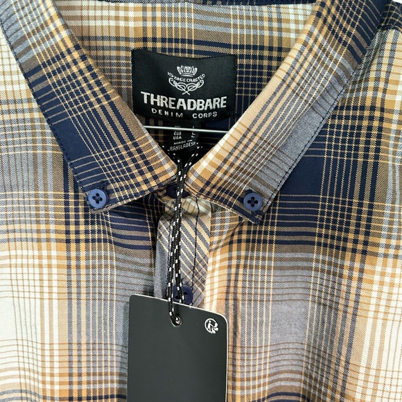 Threadbare Denim Corps, Long Sleeve Navy Tan Plaid, Mens Size Large-Tall - Picture 2 of 6